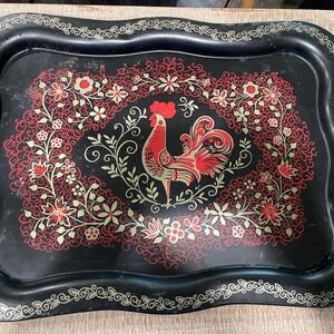 Decorative Black and Red Rooster Tray